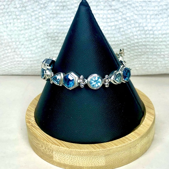 FACETED BLUE TOPAZ Sterling Silver Toggle Bracelet - Picture 8 of 12